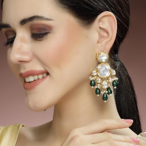 Image of Karatcart Yellow Crystal and Pearl Kundan Dangler Earrings for Women