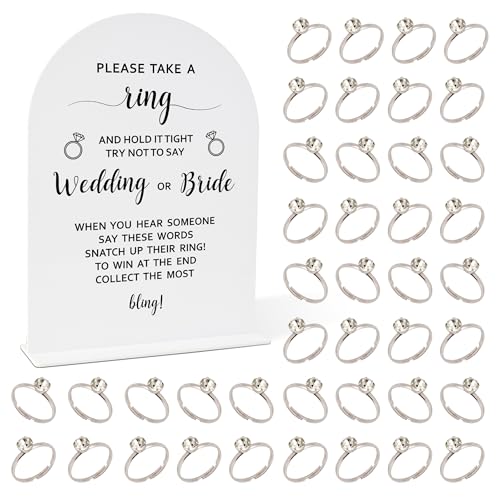 Minimalist Bridal Shower Decorations, Wedding Shower Games, Popular Bridal Shower Game, Put A Ring On It Game, 1 Sign And 50 Rings(dsxn08)