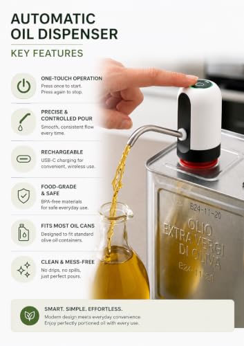 Image of Automatic Oil Dispenser Pump for 15 Litre /Kg Oil Tin, Stainless Steel, USB Rechargeable, Smart Touch Operation, Continuous Flow, Food-Grade Silicone Tube, Leak-Proof Oil Pump for Kitchen (Pack of 1)