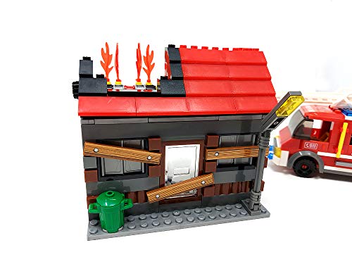 Brigamo Bausteine Feuerwehrauto Feuerwehr Leiterwagen mit brennendem Haus, 355 Klemmbausteine – Bild 5