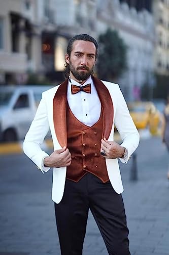 HZUOU Men's Suits with Velvet Shawl Lapel 3 Pieces Wedding Party Tuxedos Slim Fit Formal Business Suits HZH224