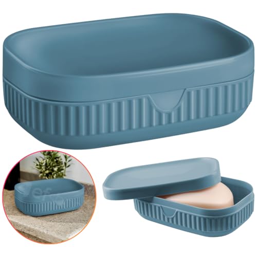 Saboneteira Porta Sabonete Banheiro Lavabo Com Tampa à Prova d'Água (Azul)