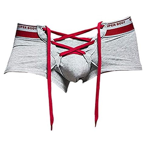 Banana Bucket Men's Sexy Lingerie Cotton Tie Rope Cute Boxer Brief Underwear Panties (US L = Asian Tag 2XL, Grey#1) Cover