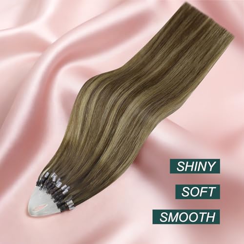 Image of Easyouth Micro Ring Hair Extensions Human Hair Balayage, Long Straight Hair