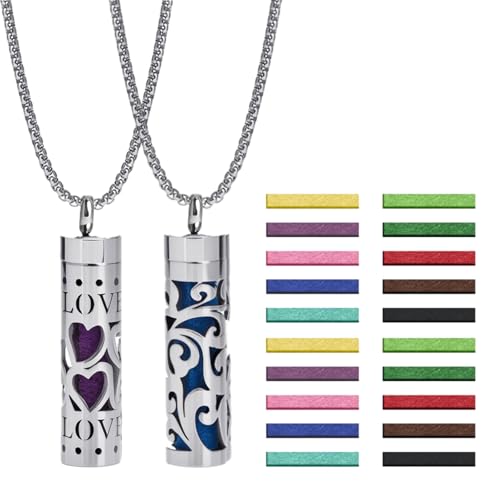 Toimveok 2 PCS Collier Diffuseur D'huiles Essentielles Collier Aromathérapie, Acier Inoxydable avec 20 Tampons de Rechange Pendentif Bijoux Cadeau, Pendentif...