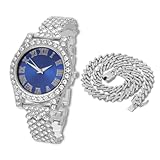 Halukakah Diamonds Watch Iced Out for Boy Teens - Platinum Plated - 36mm Blue Dial - 8