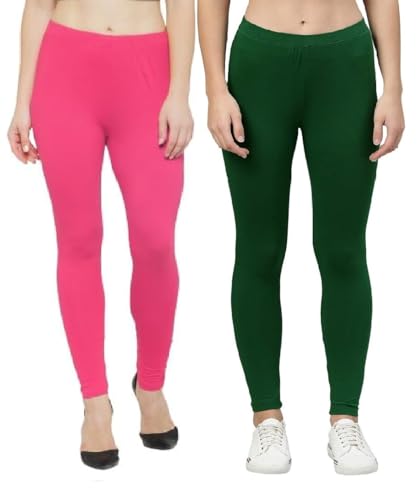 Image of ZAYANQA Combo of 2 Slim Fit Women /Girls Solid Stretchable Cotton Ankle Length Leggings with Ultrasoft Wide Elastic Waistband |Comfortable |Fashionwear|