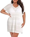 Pinup Fashion Plus Size Cover Ups Swimwear White Crochet Coverups Dress 14W-24W