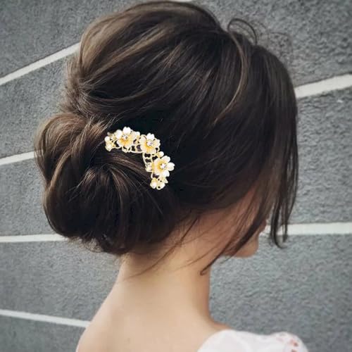 2 piezas pinzas de cabello con perlas y flores miniatura 7