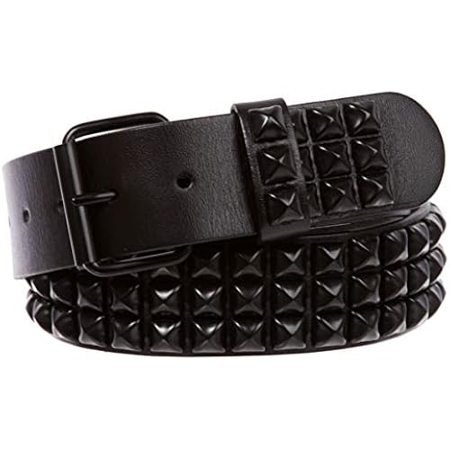 Three Row of Punk Rock Star Metal Black Studded Leather Belt