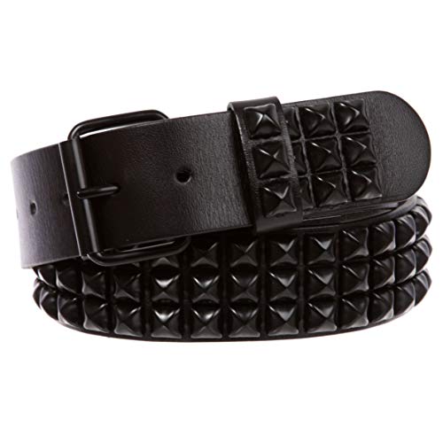 Three Row of Punk Rock Star Metal Black Studded Leather Belt, 54