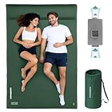 INNERWILD Double Camping Sleeping Pad with Electric Pump, 3.15' Thick 2 Person Self Inflating Memory Foam Mattress Pad with Pillow, Portable Sleeping Mat for Travel, Car, Tent, Home - Green, Full Size