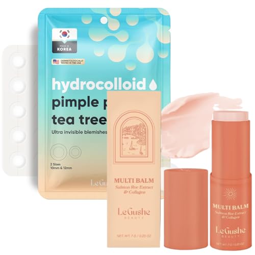 LE GUSHE Korean Pimple Patches & Face Balm Stick Bundle - 132 Dots Pimple Patches with All-in-One Face Balm Stick
