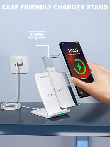 Image of 15W Wireless Phone Charger Stand,6FT Fast Android Wireless Charger Station for iPhone 17 /17 Air /17 Pro Max /15 /14 /13, 15W Fast Charging for Samsung Galaxy S23 S22 S21 with 20W USB C Charging Block Cube