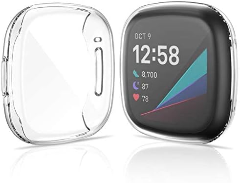 CAVN 4-Pack Screen Protector Case Compatible with Fitbit Sense/Versa 3, Screen Protector TPU Protective Screen Cover Saver Bumper for Sense Smartwatch (Black/Rose Gold/Silver/Clear)