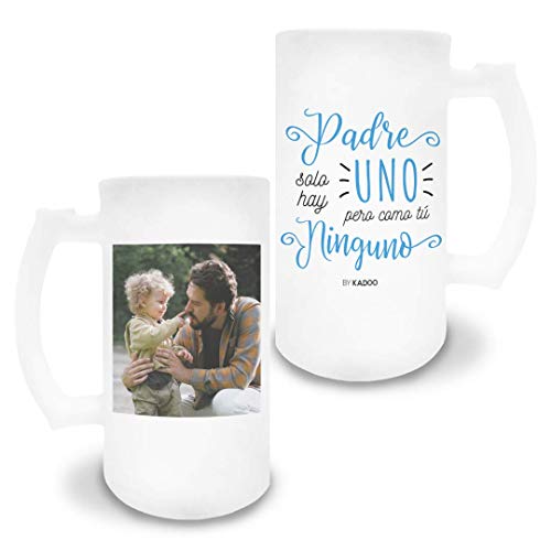 Jarra de Cerveza de Cristal Esmerilado Personalizada Día del Padre Padre Solo Hay Uno Pero Como Tú Ninguno (Foto) Cover