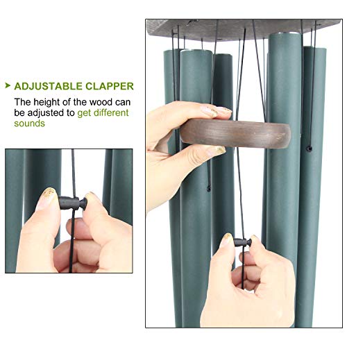 Wind Chimes Outdoor Large Deep Tone,Sympathy Wind Chime Outdoor, Memorial Wind-Chime with 6 Tuned Tubes, Elegant Chime for Garden, Patio, Balcony and Home Decor, Matte Green