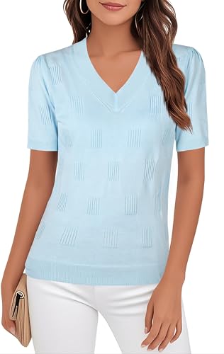 Image of Ninedaily Women's Tops Short Sleeve Sweater Knit T-Shirts Dressy Casual Blouses