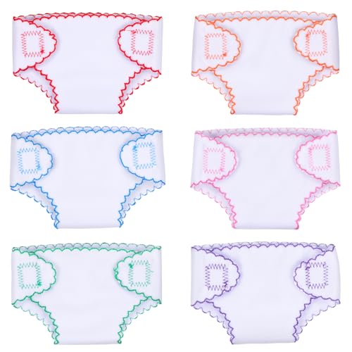 BABESIDE 6 Pcs Baby Doll Diapers for 12-15 Inch Dolls, Reusable & Washable Doll Underwear Fits Newborn Baby Dolls, Pretend Play Accessories for Toddlers Girls