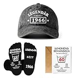 Set de regalo de 60 cumpleaños para hombres, gorra de béisbol 'Legendär seit 1966' (gris oscuro) + calcetines antideslizantes con diseño de 50 + tarjeta de felicitación humorística – Fiesta y