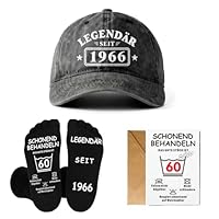 Geschenkset zum 60. Geburtstag für Männer – Baseballkappe „Legendär seit 1966“ (dunkelgrau) + Anti-Rutsch Socken mit 50-Motiv + humorvolle Glückwunschkarte – Party & Jubiläum