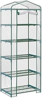 Outsunny 5 Tier Mini Greenhouse Portable Garden Grow House with Roll Up Door and Wire Shelves, 69 x 49 x 193cm, Clear