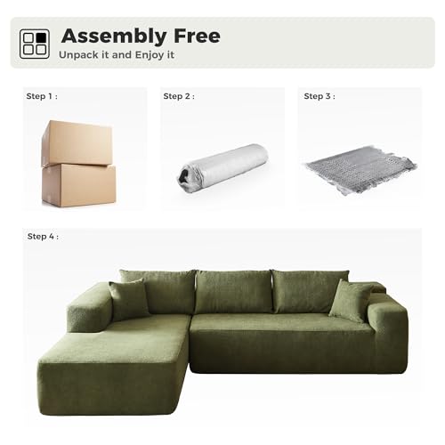 Image of HOOOWOOO Sectional L Shaped Couch,105 inch Assembly Free Modern Minimalist Sofa,Extra Deep Large Sofa Couch Set,Corner Couch in A Box for Living Room(Left Chaise Olive Green Boucle Uphosted)