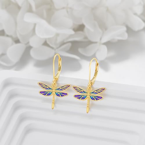 Dragonfly Earrings for Women Sterling Silver Gold Plated Dragonfly Leverback Dangle Earrings Jewelry Gifts for Women3