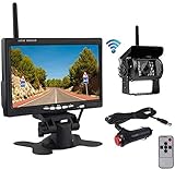 Wireless Car Backup Camera and Monitor Kit, Waterproof Night Vision Wireless Rear View Camera 7 Inch LCD Monitor Parking System + Car Charger for 12V-24V Truck RV Trailer Camper Bus