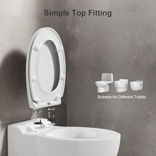 Toilet Seat, Soft Close Toilet Seats White with Quick Release for Easy Clean, Top Fixing, Stay Tight Toilet Lid Oval Shape, Heavy Duty Urea-Formaldehyde Anti-Bacterial Material with Stainless Hinges - Image 7