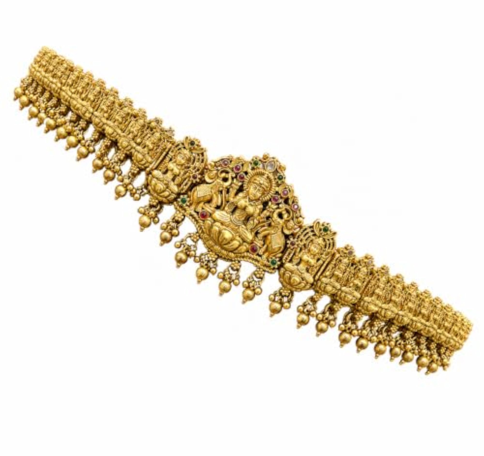 KGR Splash Lakshmi Gopuram Red Stones Gold Beads Hipchain