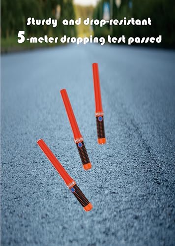 Image of LED Traffic Control Batons, Signal Traffic Wand with 2pc C Dry-Cell Batteries (Not Include), Safety Air Marshaling Wand for Parking, Airport and Road Traffic Control (Rubber-Coated 10pcs)