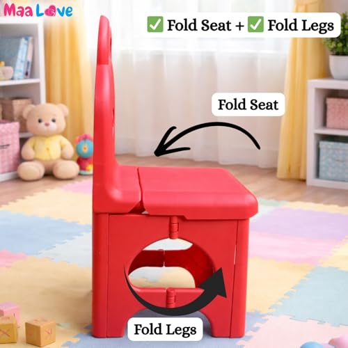 Image of Plastic Foldable Chair for Kids | School Study Chair for Indoor or Outdoor Use for Toddler Kids | Strong & Stable, Safe Rounded Edges | Capacity Up to 40 Kg (Rabbit Red)