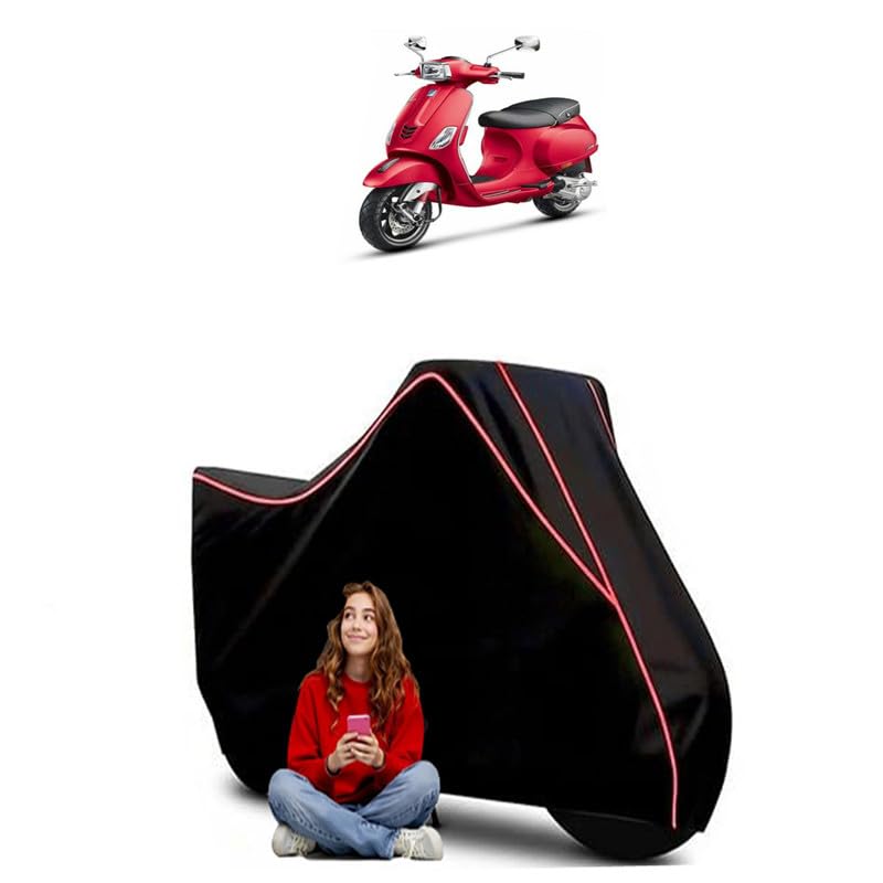 Image of Piaggio Scooty Bike Cover Water Resistant Outdoor Use Universal Fit Scooters Motorcycles Heavy Duty UV Protection Dust Rain Scratch Resistant Elastic Bottom Black Blue Piping