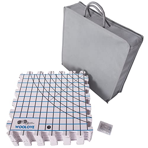 Blocking Mats for Wet and Steam Blocking with Grids and Radial Circles for Curved Projects - 1 cm Thickness - Set of 9 Marked with Numbers Includes 50 t pins and Storage Bag