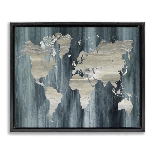 Rustic Grain World Map Country, 16 x 20 Inch Canvas in Floater Frame
