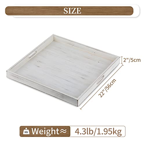 Hanobe Square Large Ottoman Tray: Extra Large Serving Wooden Trays Rustic Decorative Tray For Ottoman Coffee Table With Handles For Living Room White #TOP4