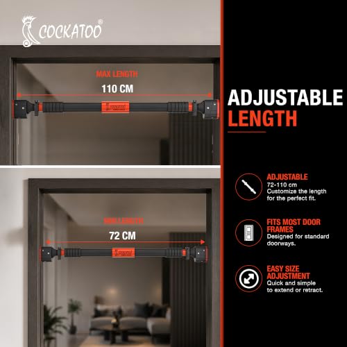 Image of Cockatoo Strong Pull-Up Bar For Kids & Adults |Anti-Skid Grip Pull Up Bar For Home | No Drill Installation Adjustable 72-110 Cms Upto 200 Kgs -Red