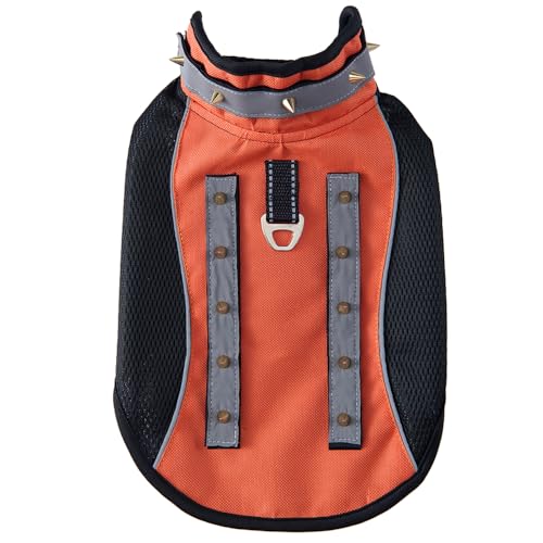 HDKUW Spiked Small Dog Vest with Handle – Anti-Bite & Predator Protective Tactical Dog Harness, Adjustable Fit with D-Ring & Breathable Linings Orange M