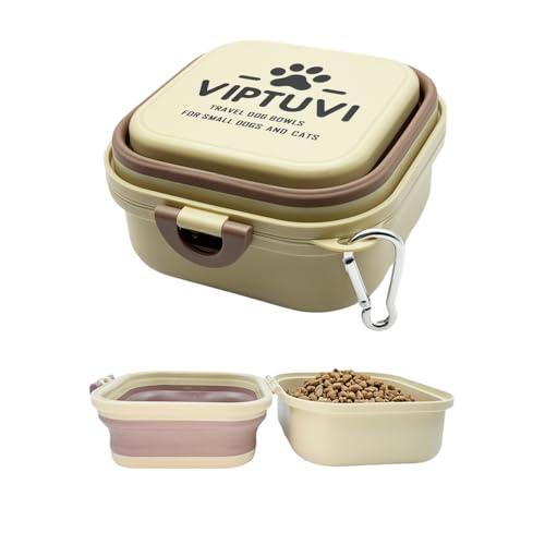 VIPTUVI Collapsible Dog Bowl with Lid, Portable Travel Food and Water Bowl for Dogs, Leak-Proof Pet Bowl for Hiking, Camping, and Walking