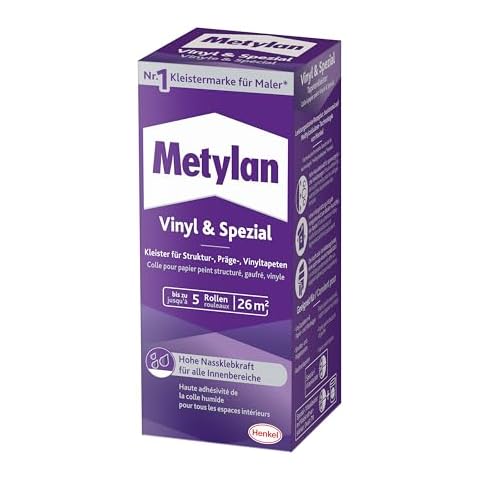 Metylan Vinyl and Special, Wallpaper Paste for Textured, Embossing and Vinyl Wallpaper, Optimal Paint Stability and Easy Alignment, Paste with high Yield, Transparent, 1 x 180 g Cover