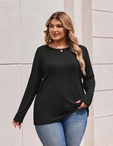 Image of IN'VOLAND Womens Plus Size Long Sleeve Shirts Crew Neck Basic Tee Fall Tops | Lightweight T-shirts Casual Blouses Fall Outfits