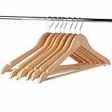 LOHAS H-08 10-Pack Women's Solid Beech Wooden Coat Hangers, Suite Hangers for Female & Teens, Wood Clothes Hangers with Polished Nickel-Plated Hook, Natural Finish