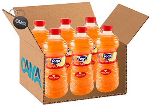6X Yoga Ace Succo di Frutta in Bottiglia al gusto di Arancia, Carota e Limone con Vitamina E 1L [CAIYA® BOX da 6 Bottiglie]