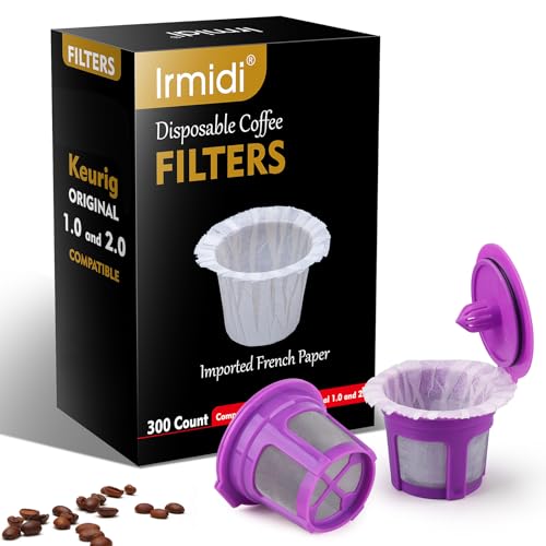 Image of Irmidi 300 Count Disposable Kcup Filters with 2 Pack Reusable Coffee Pods for Keurig 2.0 and 1.0 Coffee Makers