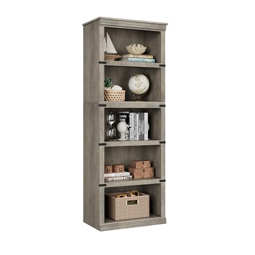 IDEALHOUSE 5 Tier Bookcase, Farmhouse Book Shelf with Storage, Tall