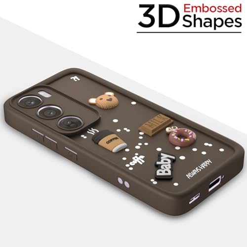 Image of Outlouders Back Cover for Oppo Reno 12 Pro 5G | 3D Cartoon Cute Fun Bear | Silicone Full Body Protection Bumper Case (Brown)