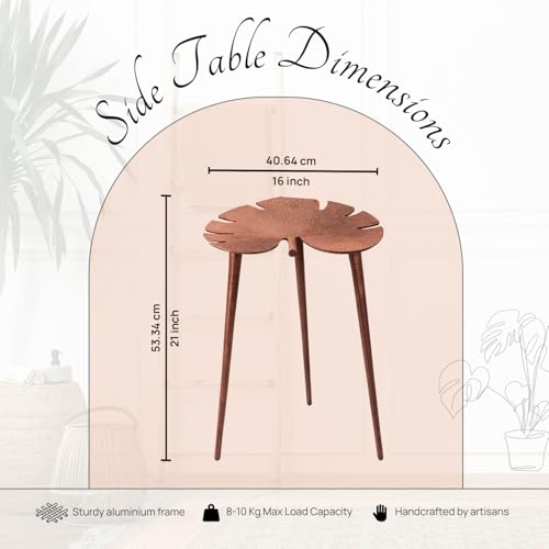 Image of nestroots Multipurpose Aluminium Nightstand Side Table for Bedroom Table | 21 Inches Copper Leaf Bedside Table | Corner Table for Living Room Decor | Room Decoration Items
