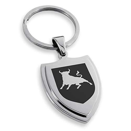 Stainless Steel Bull Bravery Coat of Arms Shield Keychain Keyring