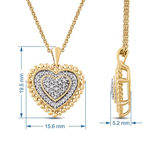 Jewelili Yellow Gold Over Sterling Silver 1/5 Cttw Natural White Round Diamonds Heart Pendant Necklace, 18" Cable Chain #TOP2